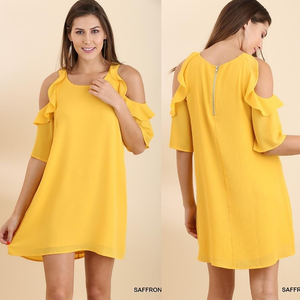 Hello Sunshine Cold Shoulder Dress With Ruffles